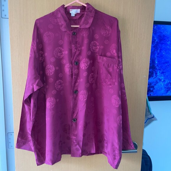 Begonia Vintage Mens Shirt Size XXL Pink Embossed Rare Casual Pure Silk - Picture 9 of 12